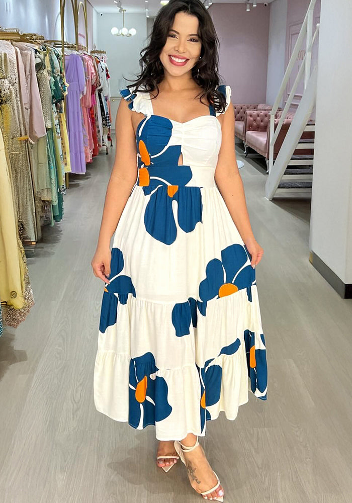 Women Printed Small Flying Sleeve Summer Dress