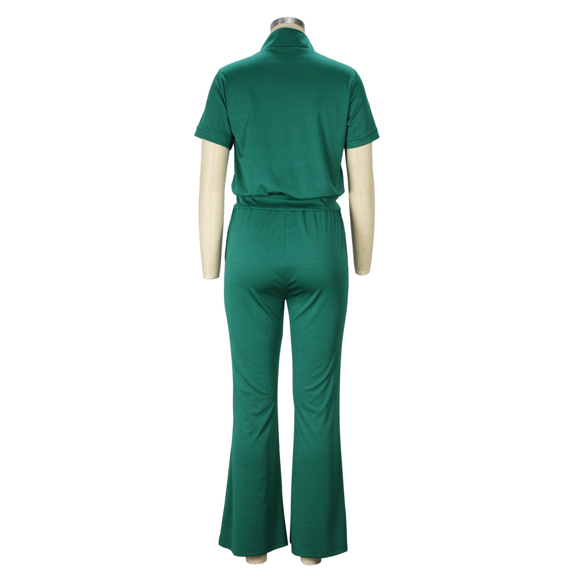 Women'S Spring Summer Short Sleeve Zip Top Bell Bottom Pants Casual Two-Piece Set 24