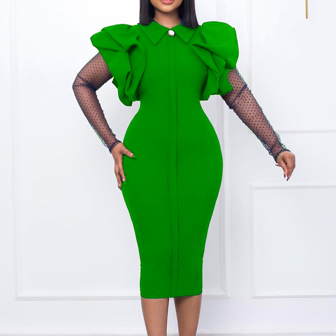 Women'S Fall/Winter Mesh And Pleated Plus Size Ol Chic Career Dress 9