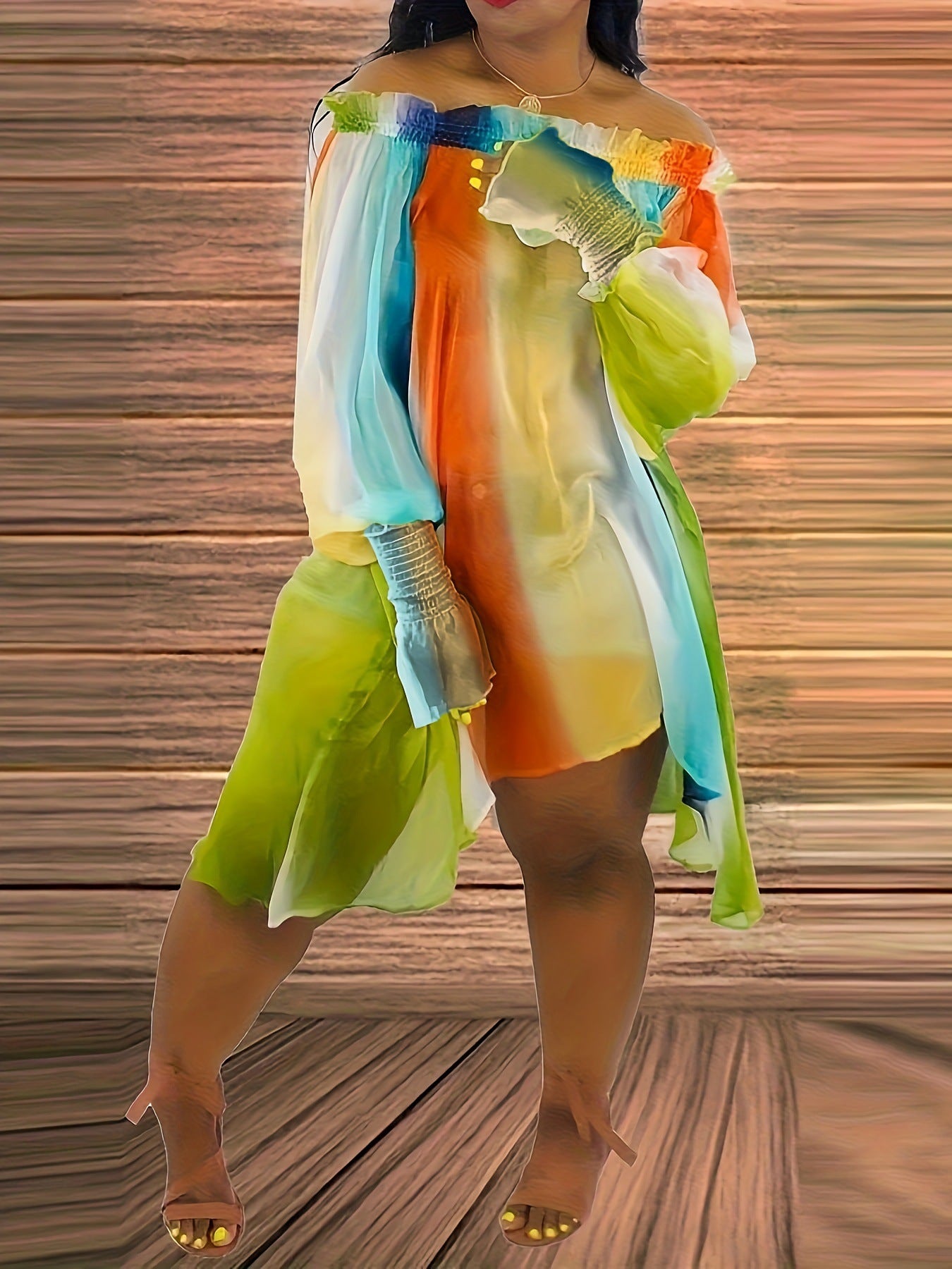 Women's Chiffon Colorful Printed Irregular Off-Shoulder Off Shoulder Jumpsuit 4