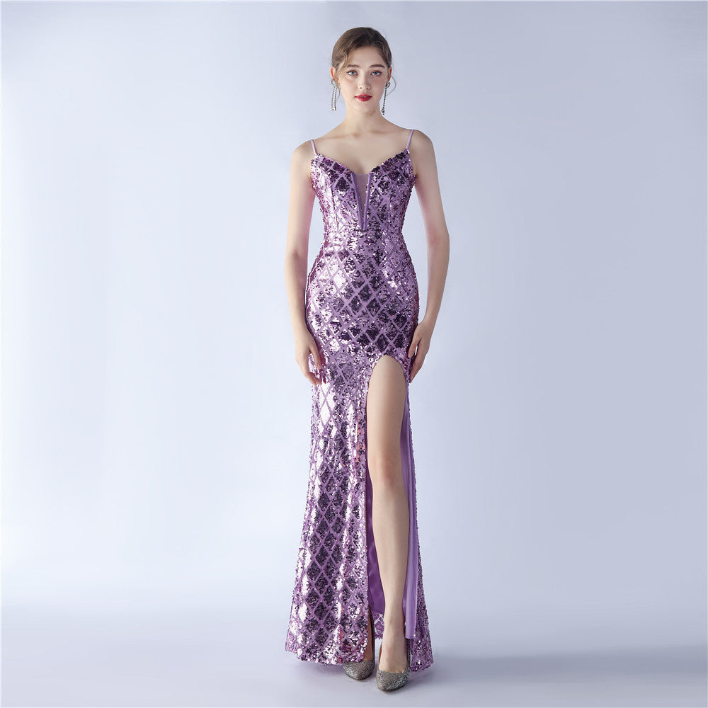 Women Lace-Up Sequin Evening Dress 18