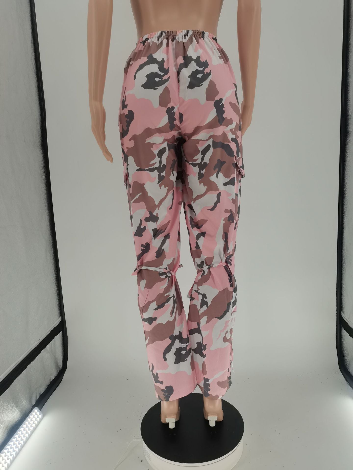 Camouflage pattern pleated strings pants 7
