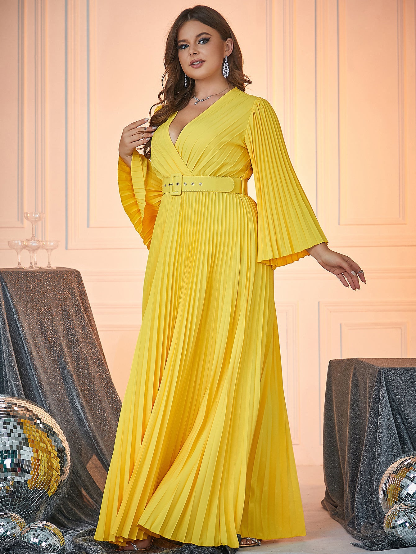 Autumn And Winter Plus Size Women's Long Sleeve V-Neck Long Dress 6