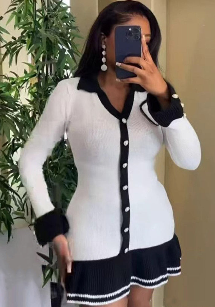 Ruffle Slim V-Neck Knit Long Sleeve Sexy Elegant Dress