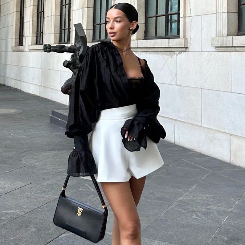 Satin Shirt Women's Lantern Long Sleeve Casual Tops 11