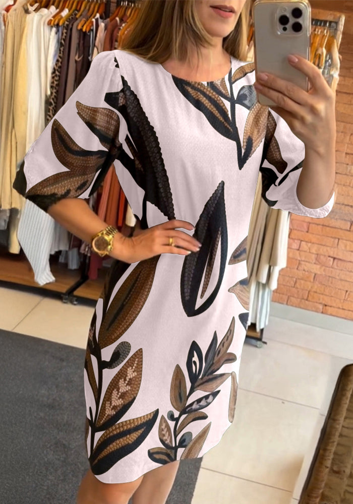 Summer Round Neck Half-Sleeve Vintage Printed Dress