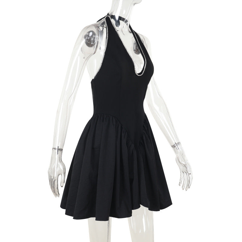 Women Rhinestone U-neck Sexy Halter Neck Dress 7