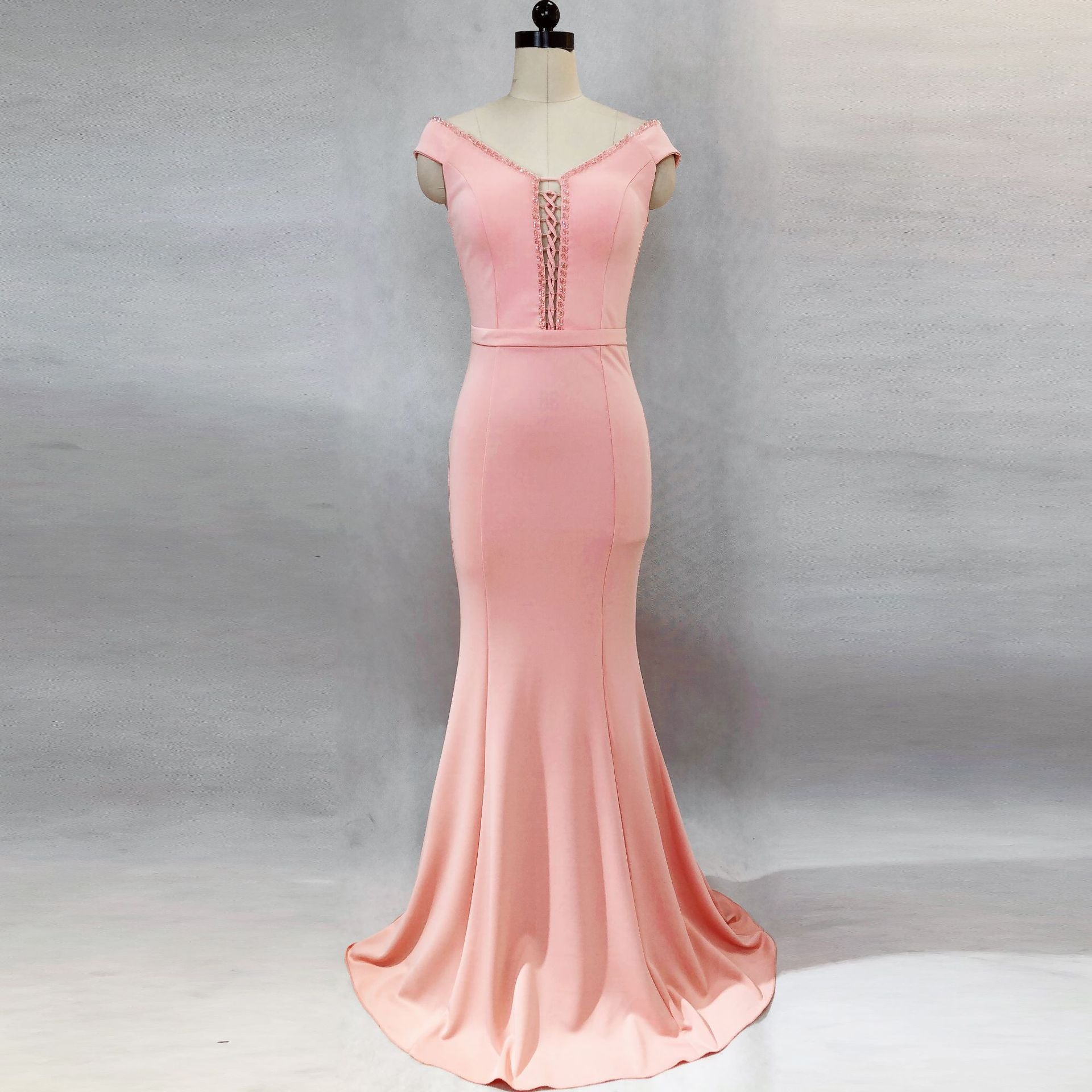 Women Elegant V Neck Slim Formal Party Maxi Mermaid Evening Dress 14