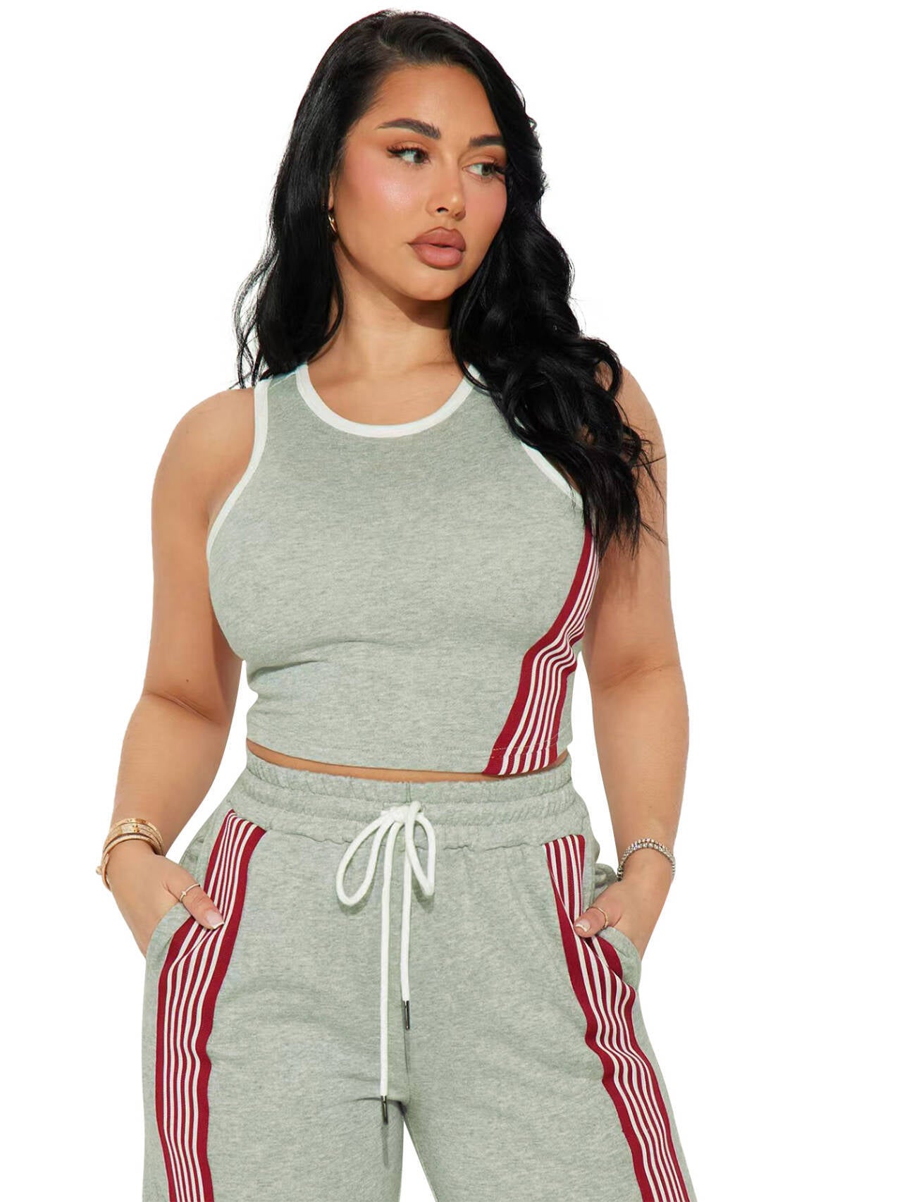 Women Casual Vest and Striped Pants Two-piece Set 5