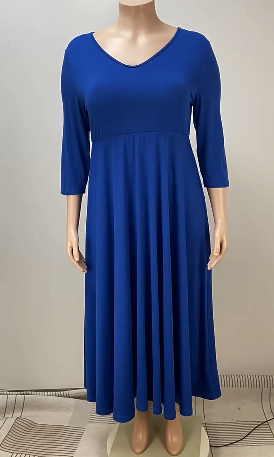 Plus Size Women Long Sleeve V-Neck Frill Dress 6