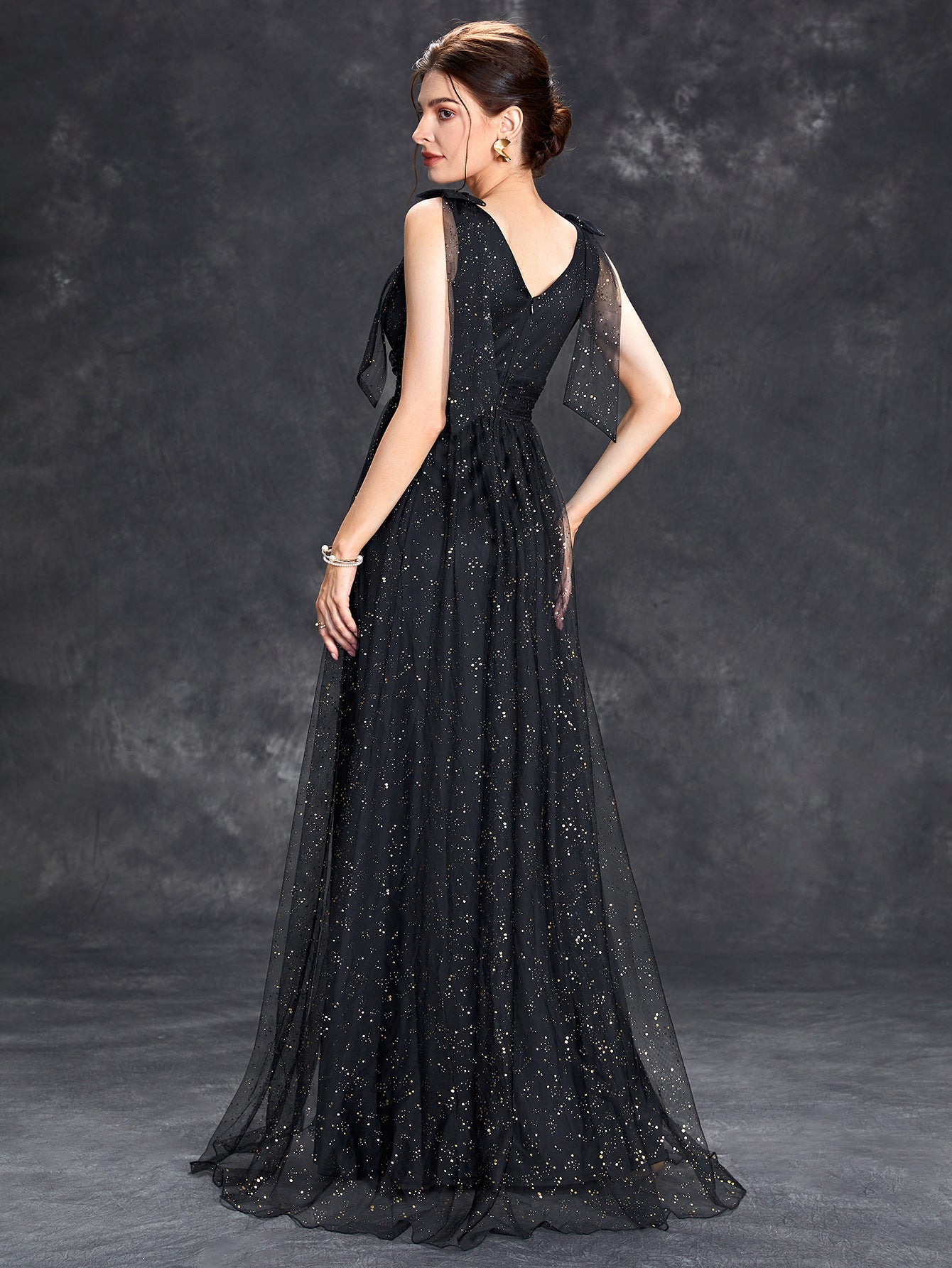 Women sequined bow elegant v-neck ball suspender evening dress（Processing time need 3-6 days） 17