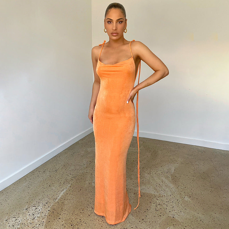 Sexy Slim Long Dress Lace up Low Back Bodycon Long Dress Women 11