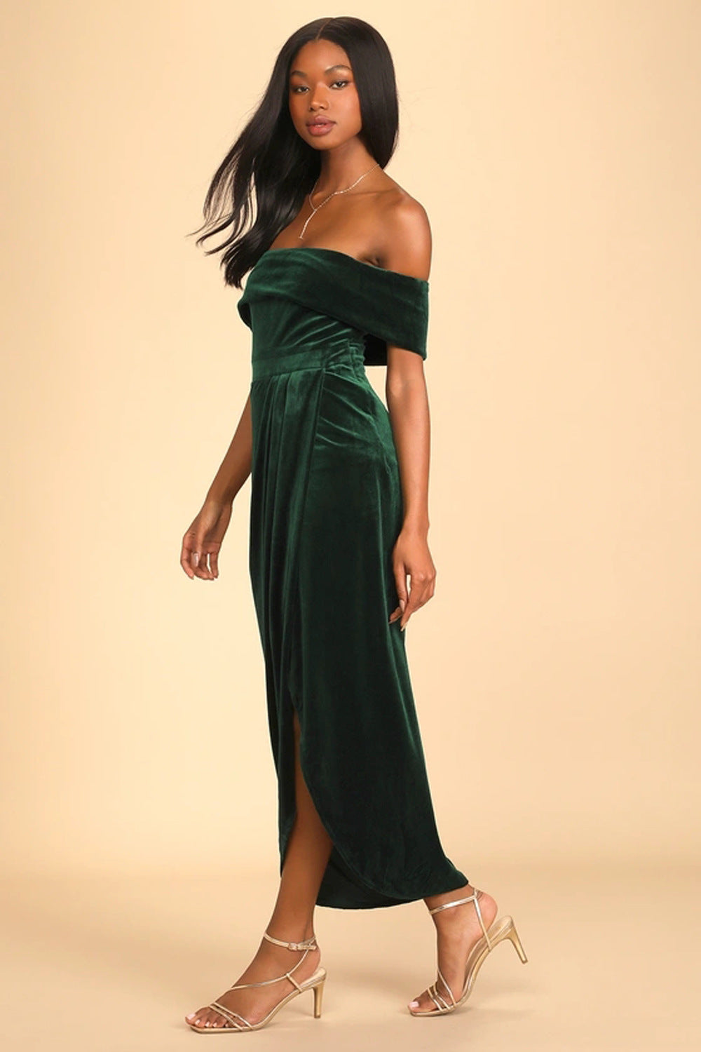 Chic elegant Off Shoulder slit Velvet dress 6