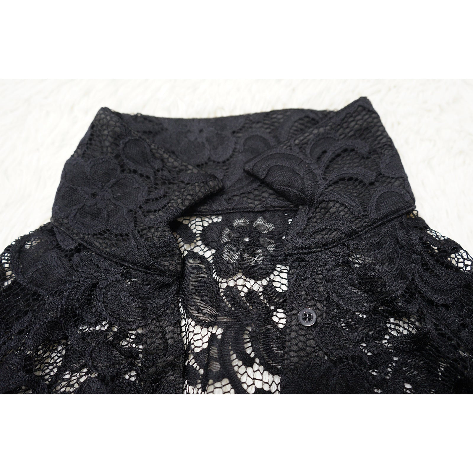 Summer Women Sexy Lace Pattern Turndown Collar See-Through Top and Pant Two-piece Set 13