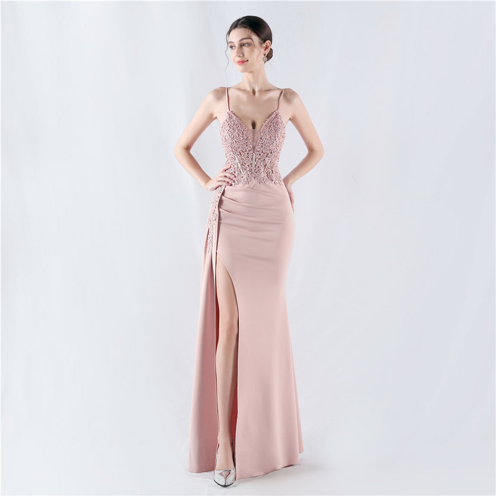 Women Beaded Flowered Fishbone Evening Dress 14