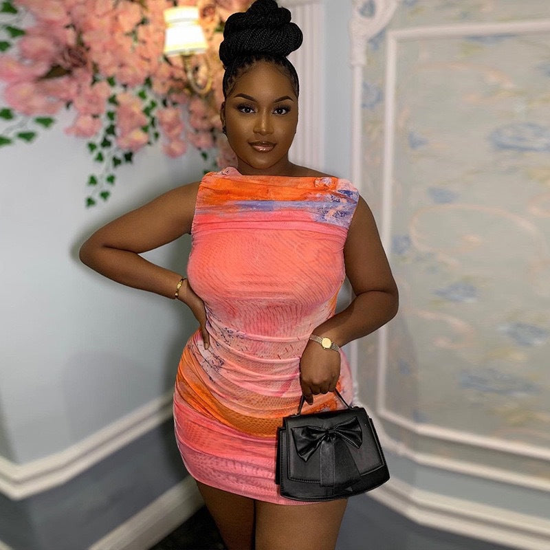 Tight-Fit Sexy Mesh Sleeveless Ruched Bodycon Dress 5