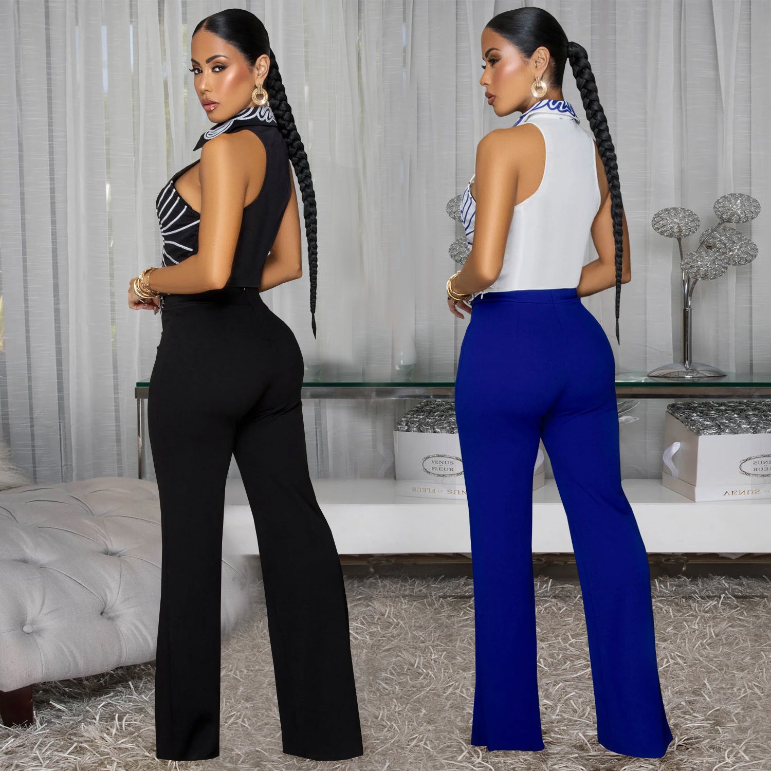 Women Elegant Printed Top and Pants Two-Piece Set 4