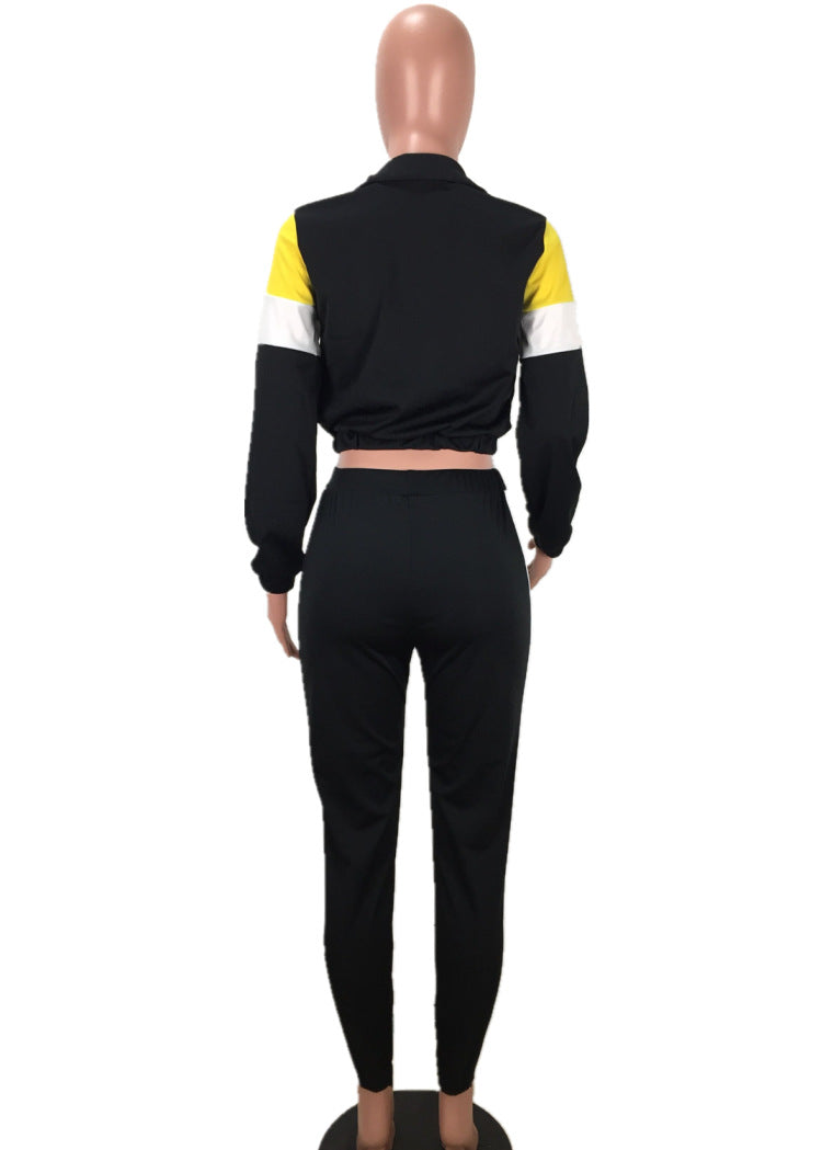 Women's Patchwork Sport Contrast Casual Tracksuit Two Piece Set 34