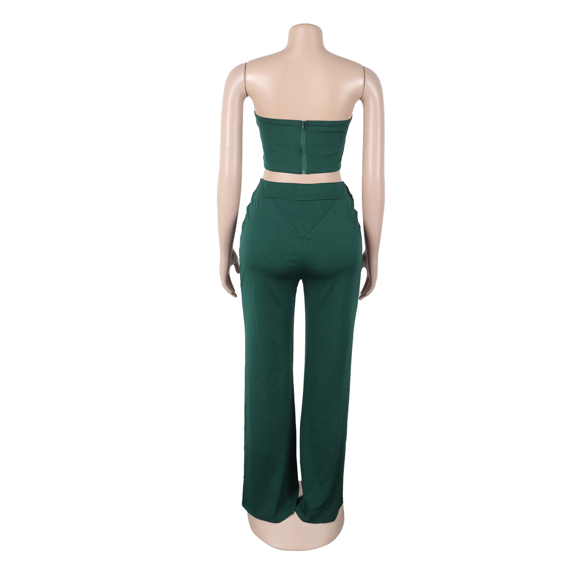 Women elegant elastic metal buckle decorated V-neck Top and Pants two-piece set 8