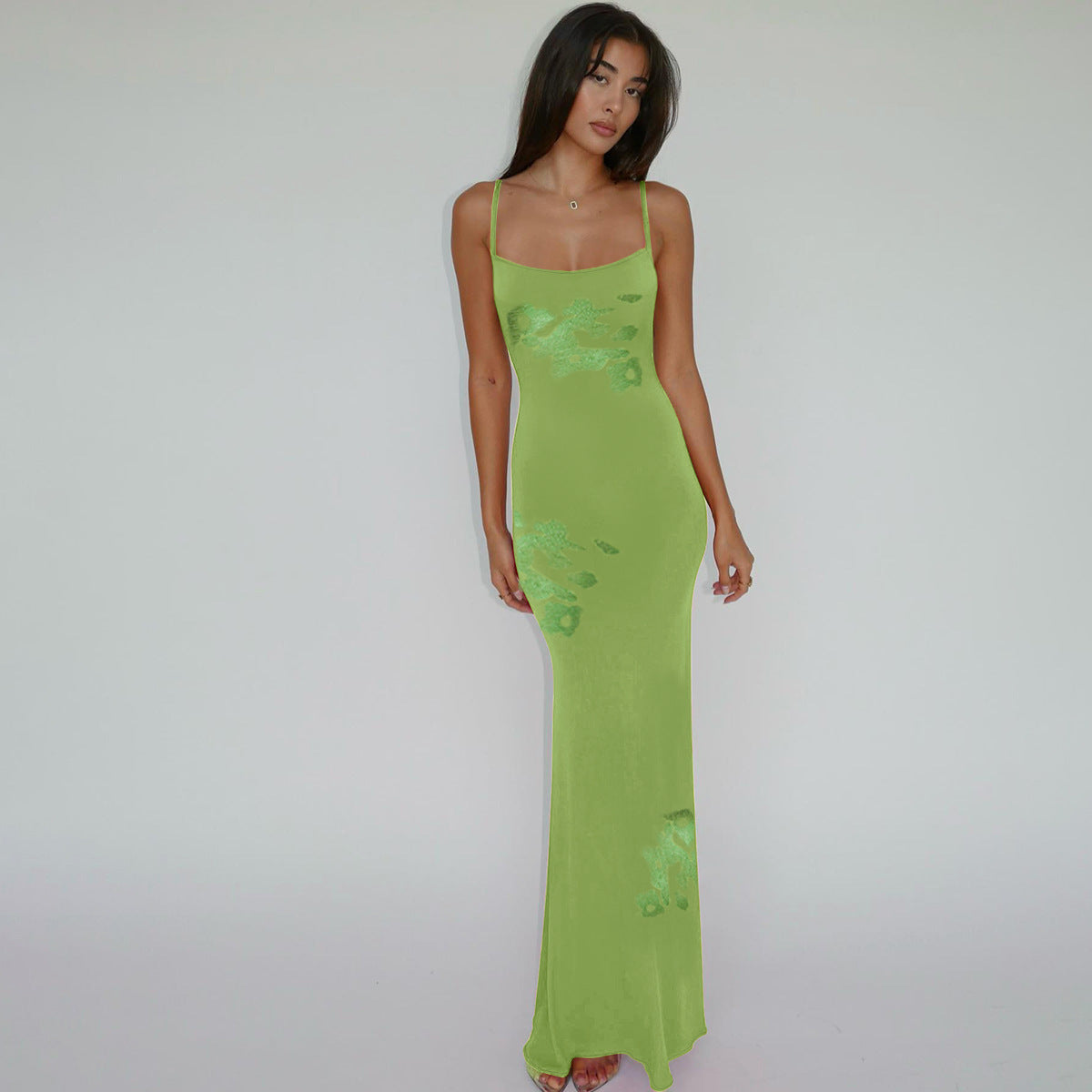 Summer Women's Long Dress Holidays Style Chic Slim Print Strap Dress 4