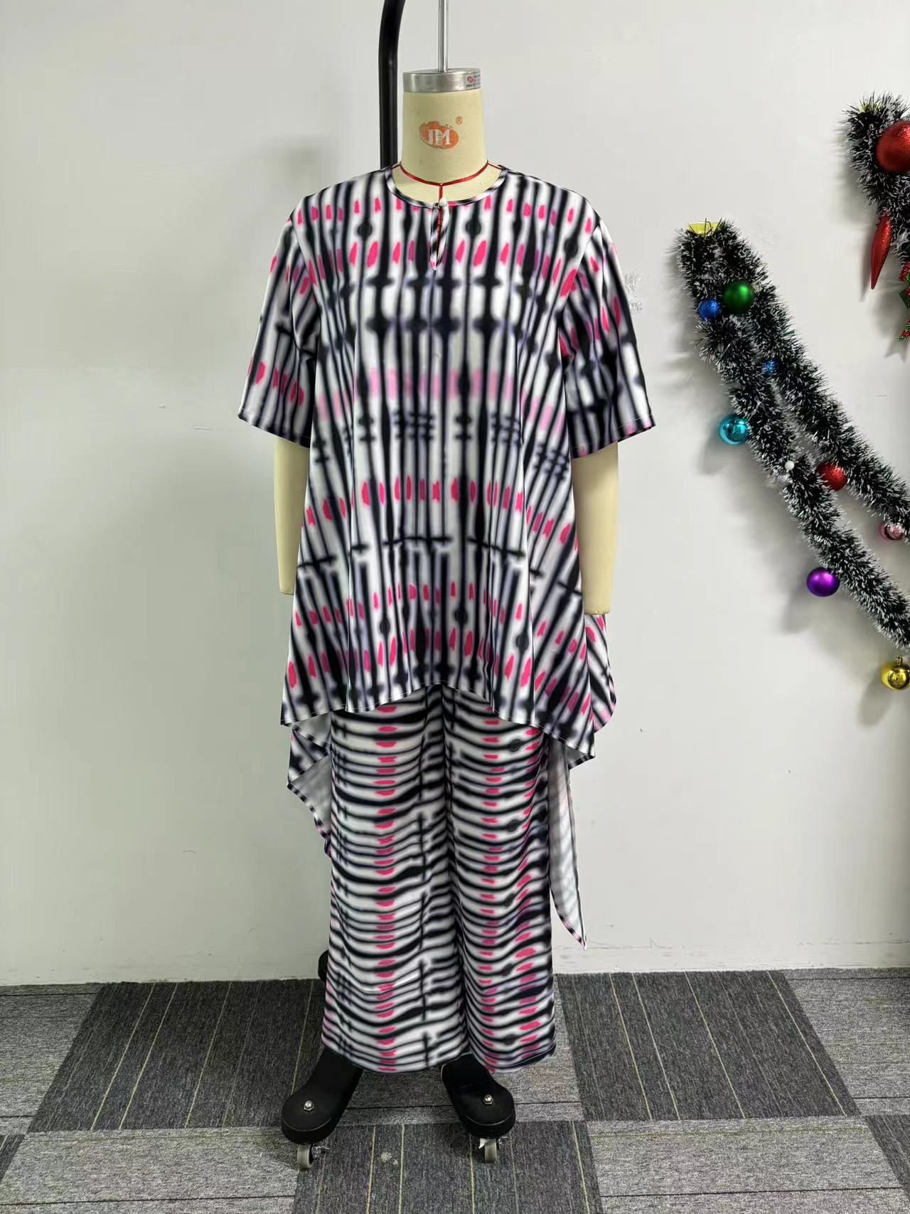 Women printed irregular Top and wide-leg Pant two-piece set 6