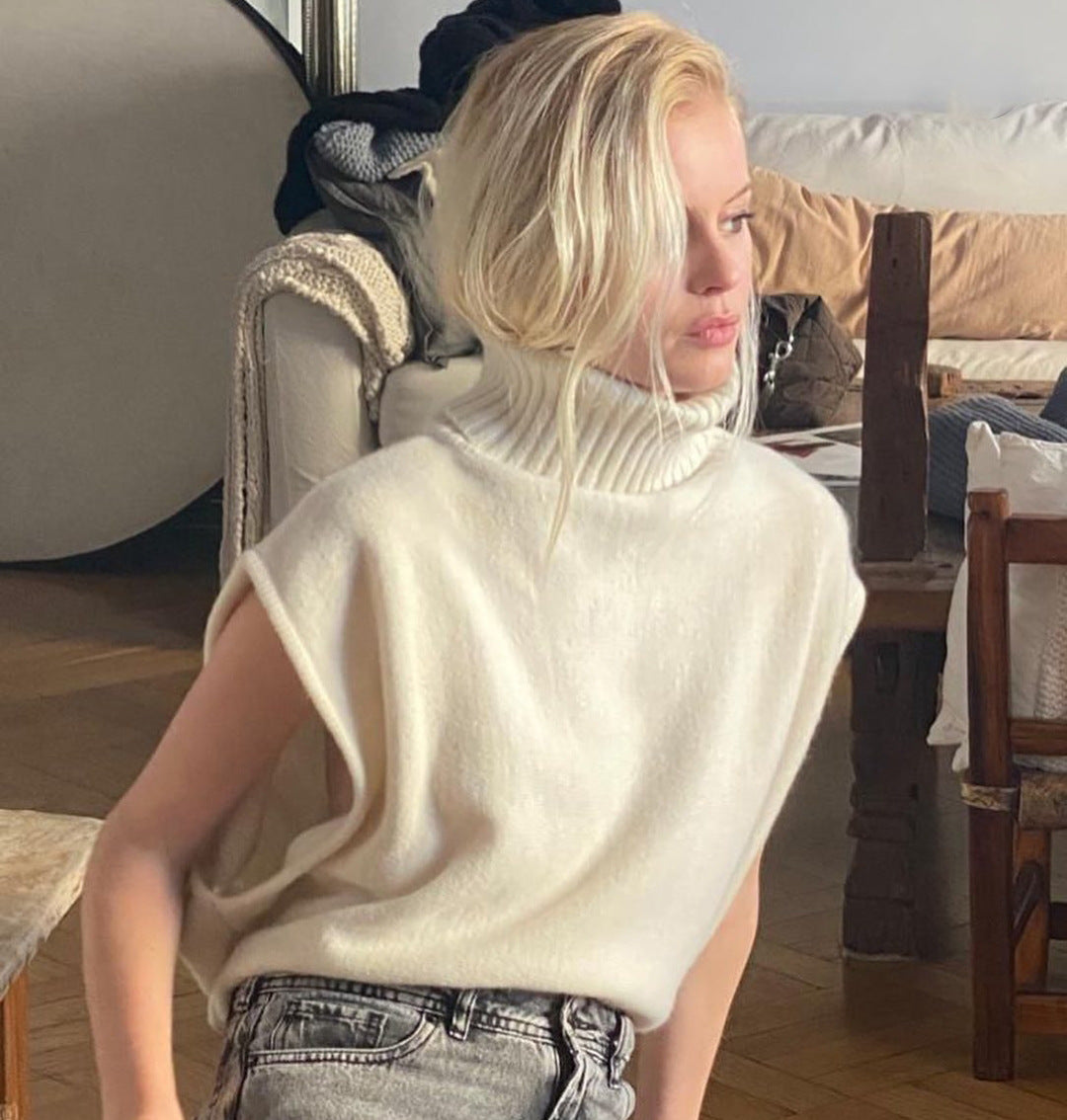 Women Casual Turtleneck Sleeveless Sweater