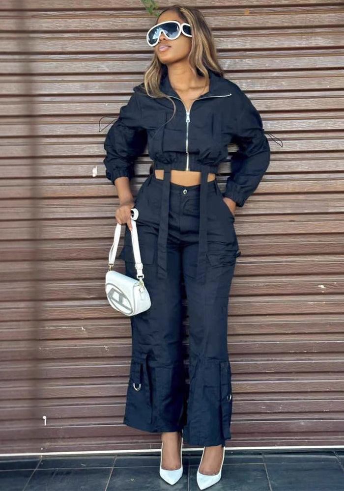 African Women Soid Casual Top and trousers Two Piece Set