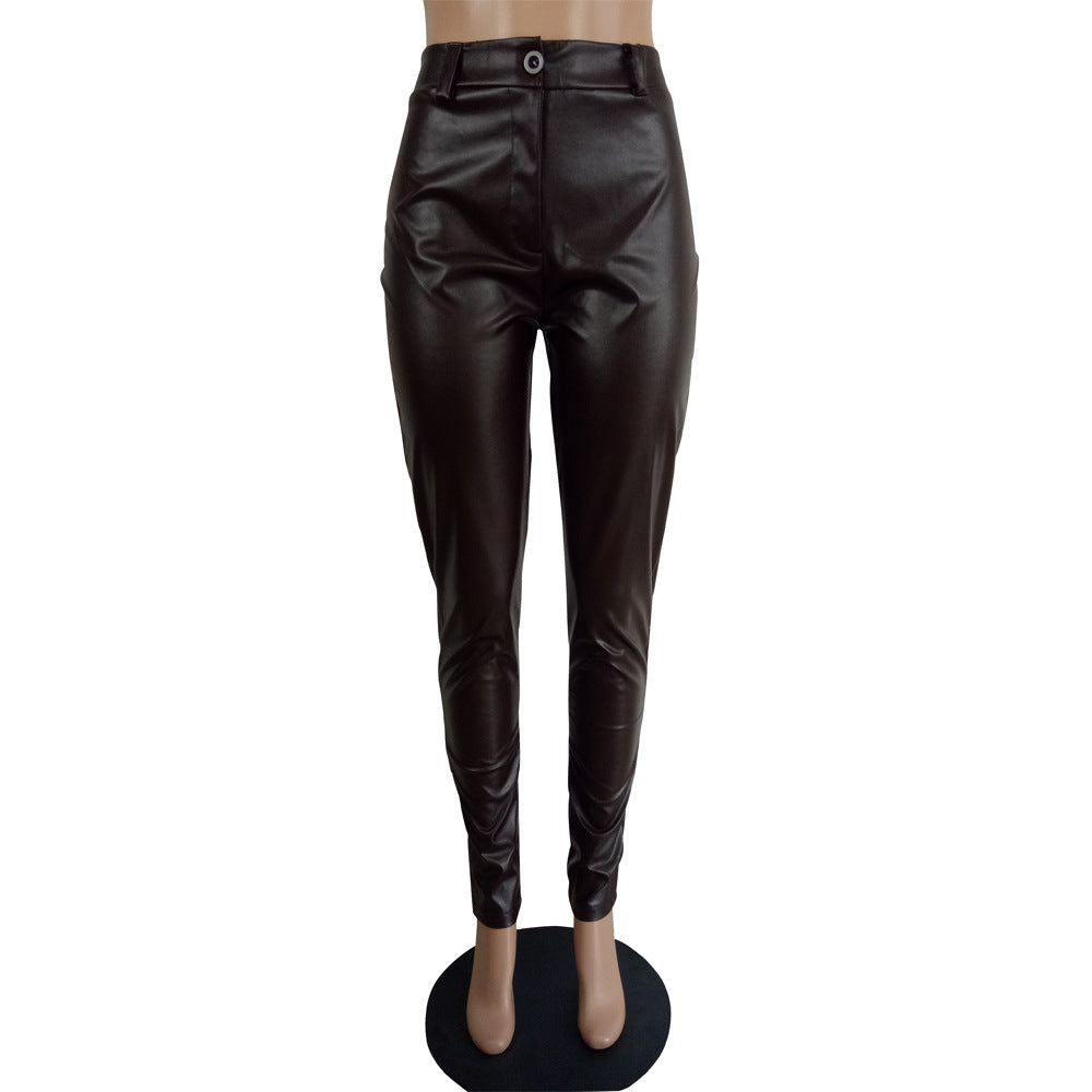 Women Chic Style Pu-Leather Trousers 11