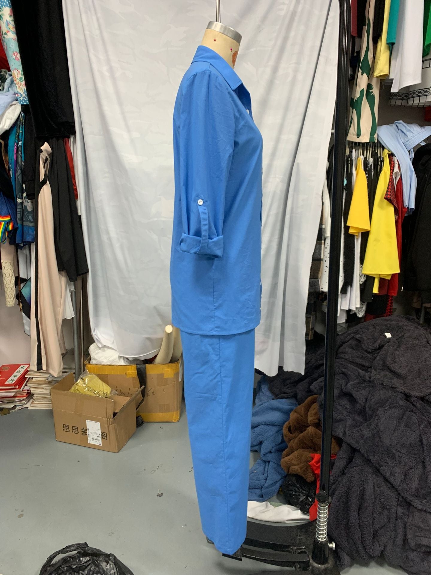 Autumn Women's Fashion Casual Set Solid Color Long Sleeve Shirt Drawstring Pants Two-Piece Set 7