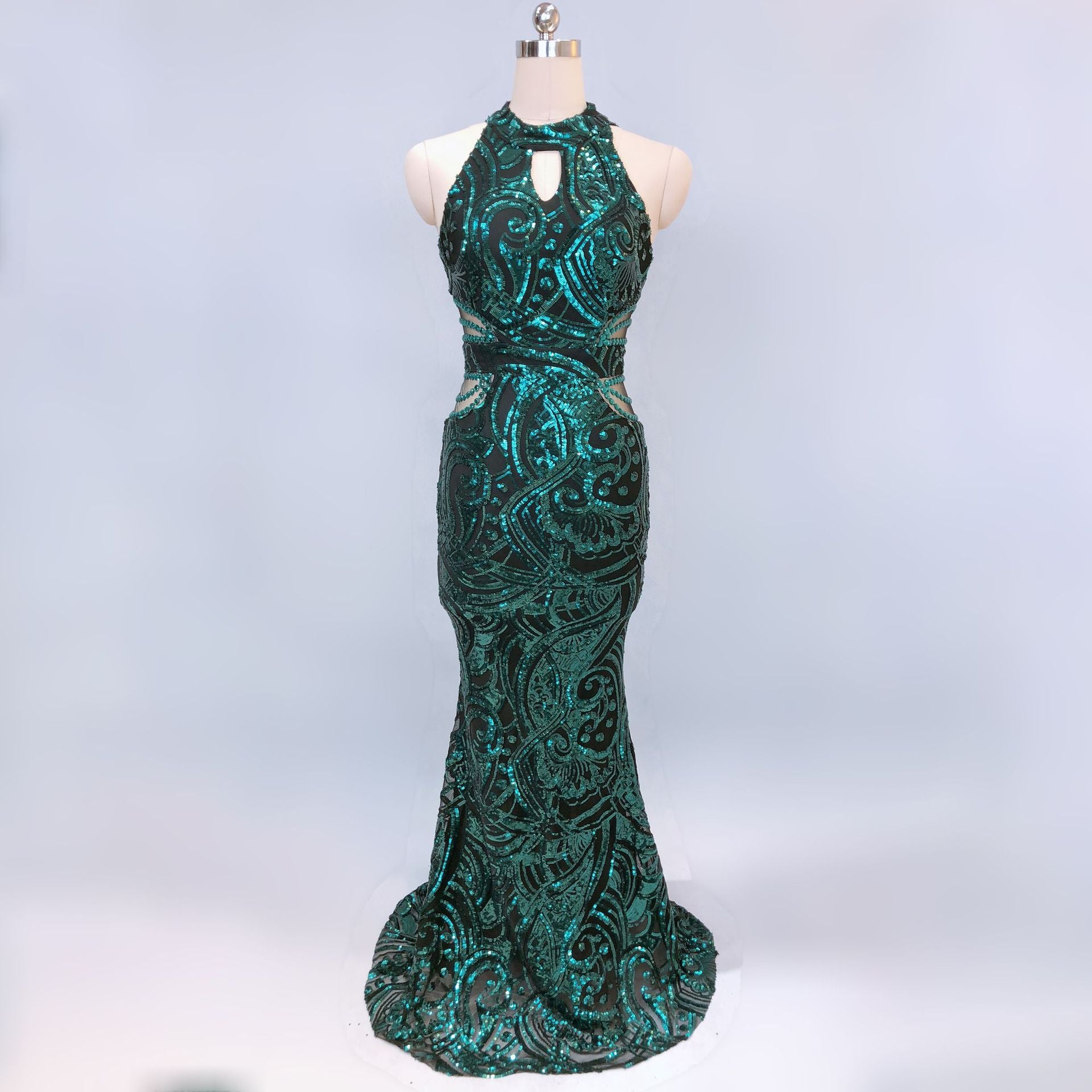 Women Formal Party Halter Neck Elegant Mermaid Evening Gown 9