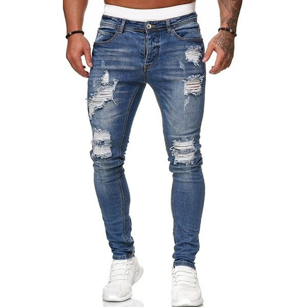 men Ripped Trendy Black Denim Pants 13