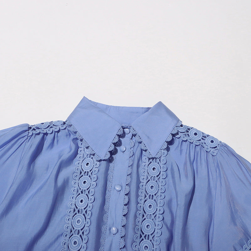 Women's Summer Chic Long Sleeve Hollow Belt Slim Waist Short Dress 18