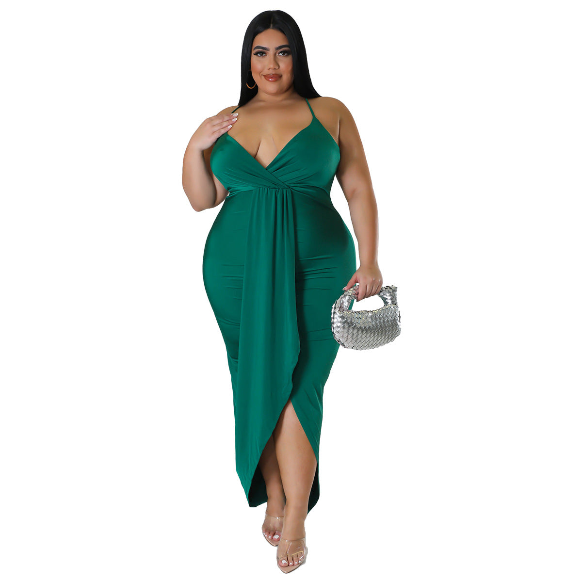 Women'S Solid  Straps Sleeveless V-Neck Party Dress 16