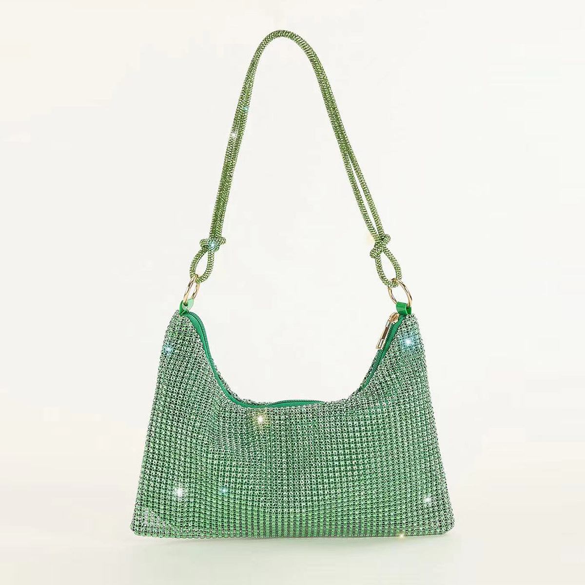Mesh Rhinestone Knotted Armpit Bag Diamond-Encrusted Trendy Shoulder Evening Bag 23