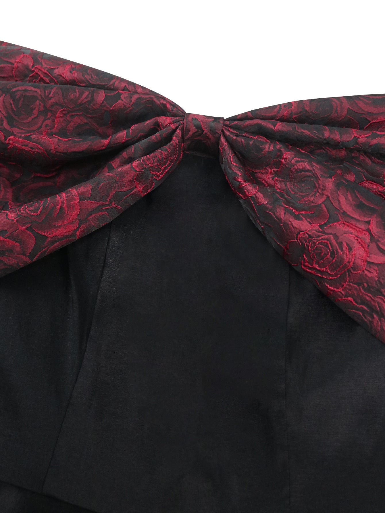 African Elegant Bow Off-Shoulder Rose Jacquard Patchwork Black Formal Party Dress 9