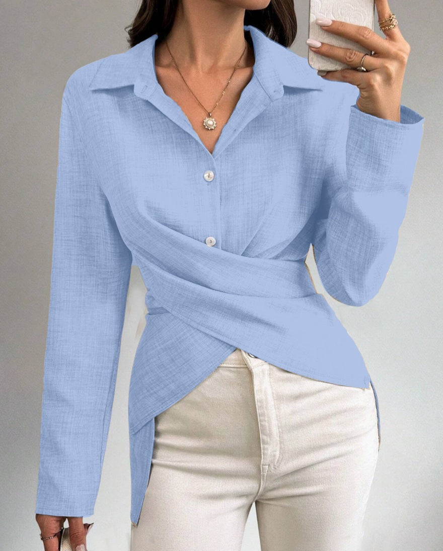 Autumn Fashion Slim Waist Solid Color Shirt Women's Clothing 6