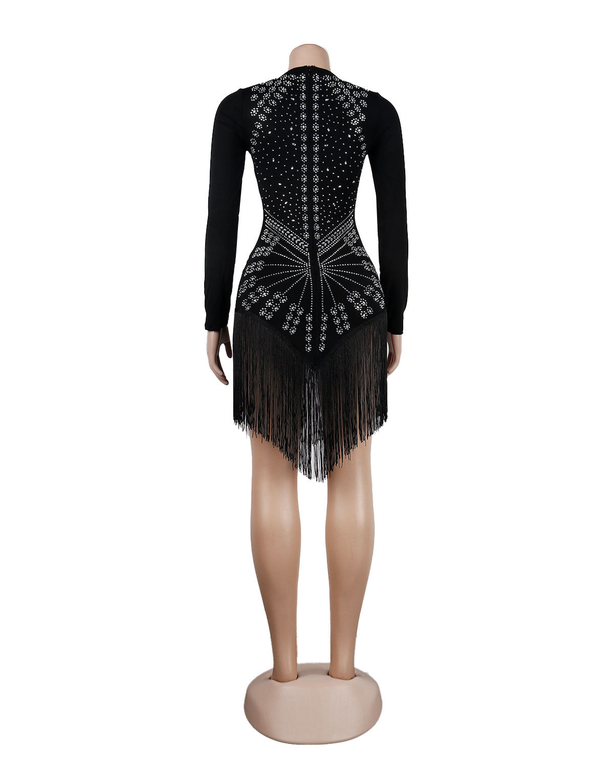 Women Sexy Long Sleeve Rhinestone Fringe Bodycon Dress 24
