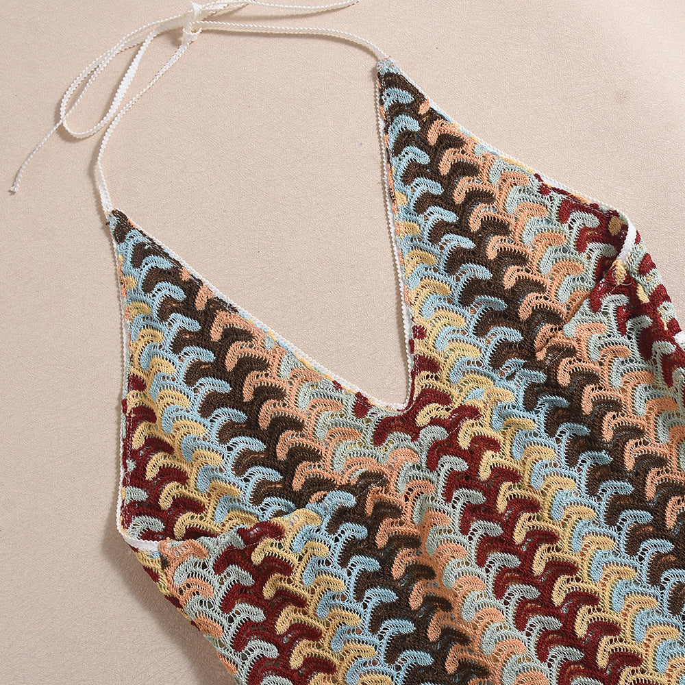 Striped See-Through Summer Trendy Sexy Halter Sleeveless Beach Long Dress 10