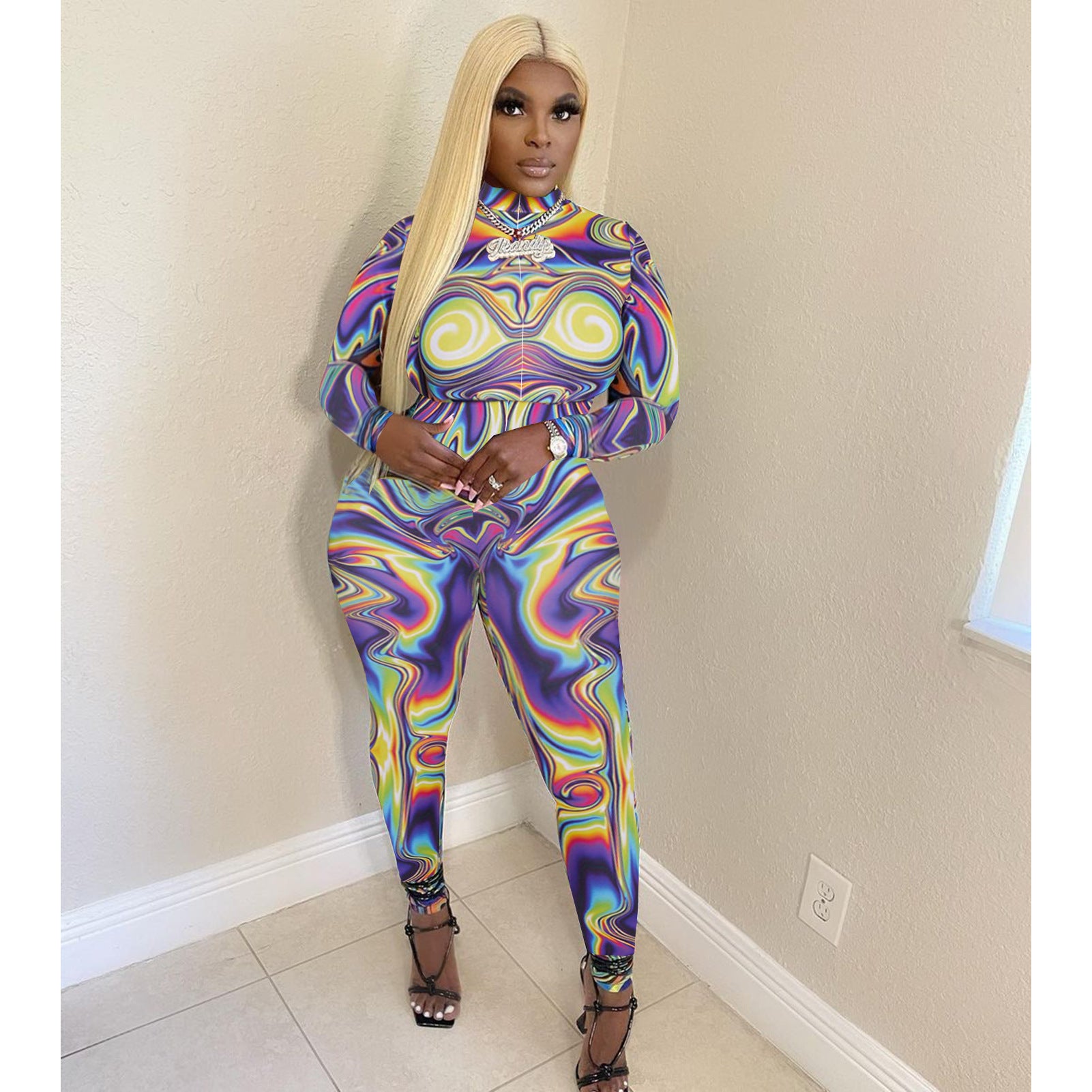 Women's Fashion Printed Zipper Slim Jumpsuit 5