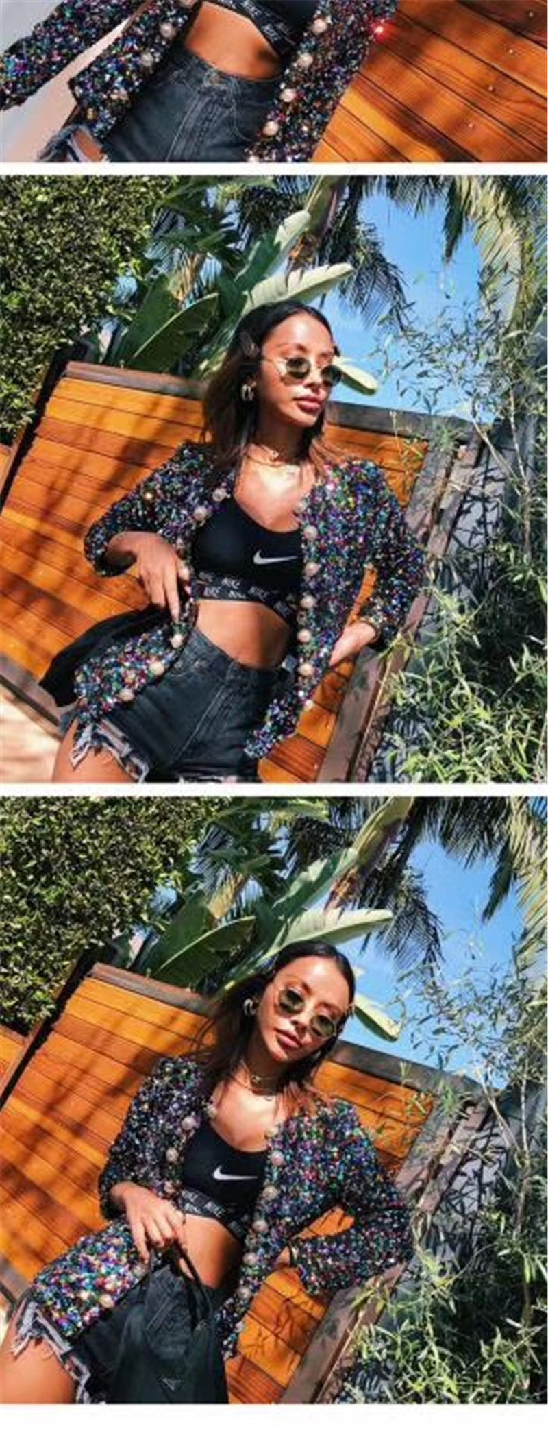 Women Multi-Color Sequin Long Sleeve Jacket 9