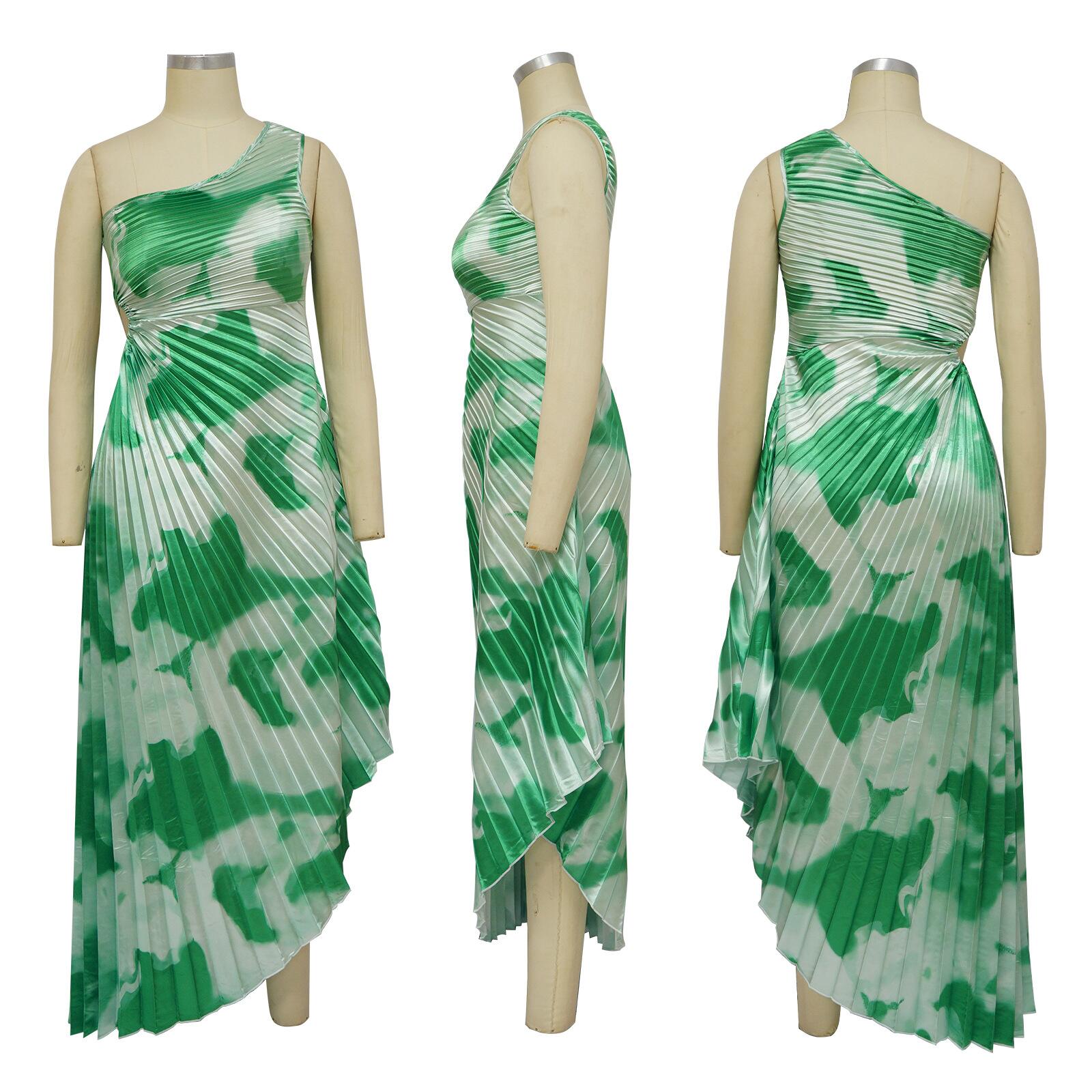 Women Slash Shoulder Sleeveless Pleated Maxi Dress 16