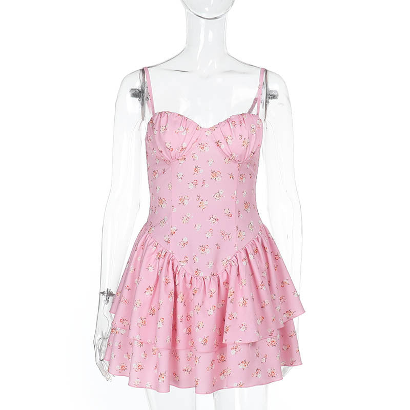 Women Spring Summer Strap Sexy Backless Floral Dress 5