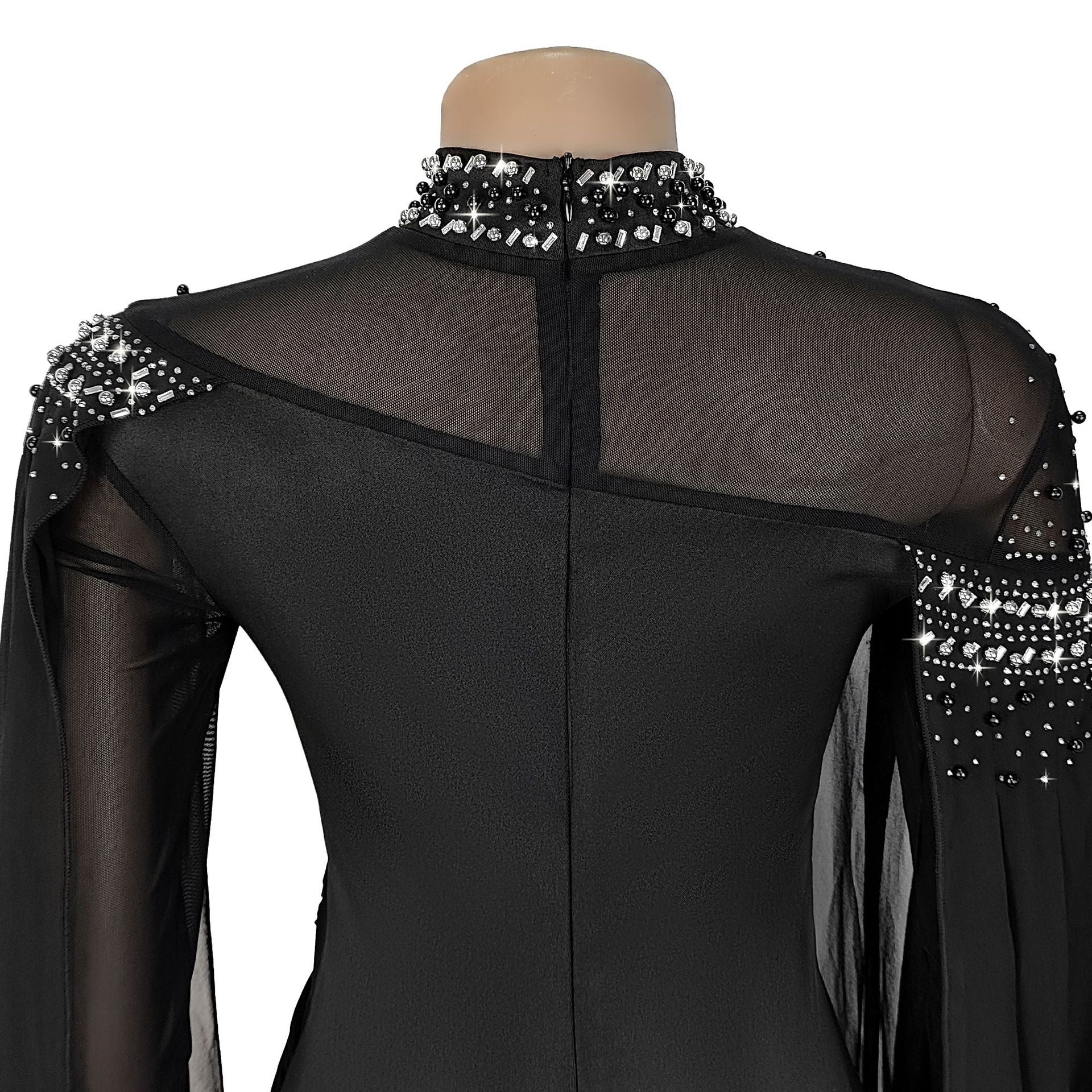 Women's Beaded Chiffon Mesh Cape Sleeve Evening Gown 11