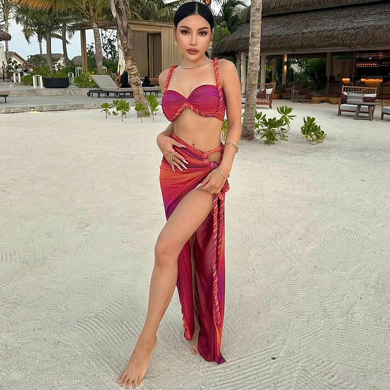 Women's Summer Fashion Sexy Strap Camisole Side Slit Skirt Set