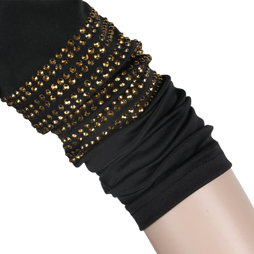 Black and Gold Sequins Slit Evening Dress with Sleeves