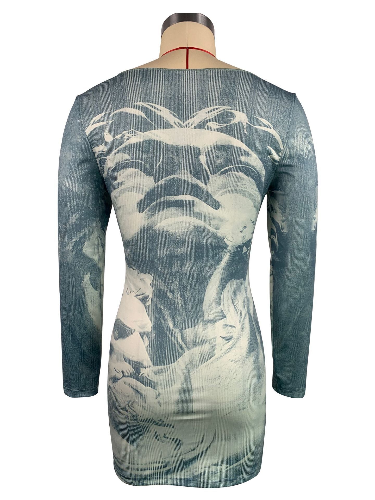 Women's Fashion Print Slim Fit Slim Waist Long Sleeve Tight Bodycon Dress 10