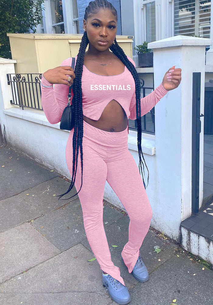 Women Letter Printed Long Sleeve Top and Pant Two-piece Set