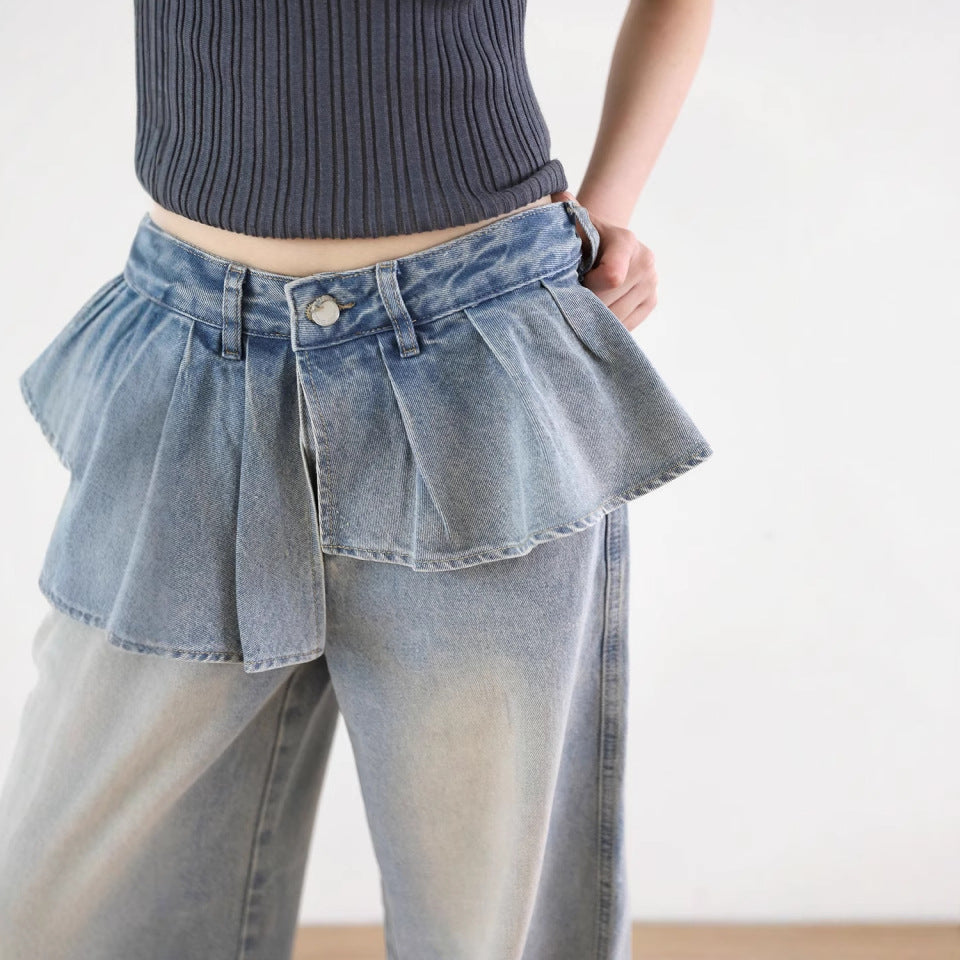 Women Spring Ruffle Denim Pants 5