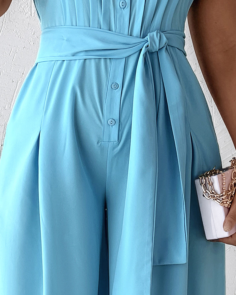 Career Women's Blue Loose Jumpsuit With Belt 6