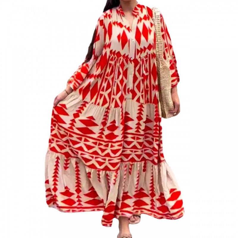 Plus Size Women's Spring Printed Loose Bohemian Dress For Women 11